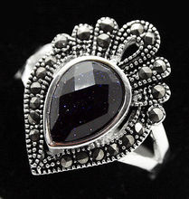 good Bridal Wedding fashion design 925 FACETED DROP BLUE SANDSTONE MARCASITE RING SIZE 7/8/9/10 valentise gift 2024 - buy cheap