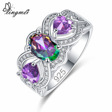 Lingmei Engagement Fashion Cocaktil Oval Heart Jewelry PurpleMultiWhiteRedWhite Zircon Silver Color Ring Size 6-9 2024 - buy cheap