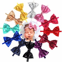 5 Inch Bling Sequins Big Hair Bows Baby Girls Headbands Nylon Hair Bands for Newborn,Toddlers,12 Pieces 2024 - buy cheap