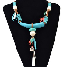 Bohemian Popular Design Ethic Tassel pendant Necklace with Green Stone Resin  Good quality Fast delivery Handmade Jewelry 2024 - buy cheap