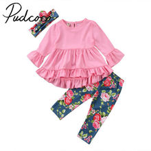 Conjunto de roupas 3 pçs bebês crianças meninas tops vestido + calças florais leggings + faixa para cabeça conjunto de saia 2024 - compre barato