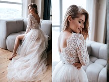 2019 Bohemian Wedding Dresses Sexy V Neck Long Sleeve Lace Appliques Bridal Gowns Vestidos De Noiva Country Wedding Dress 2024 - buy cheap