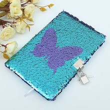 Butterfly Sequins Diary with Lock A5 Notebook for Lady Paper Glitter Notepad Office Writing Stationery DIY Locked Notebooks 2024 - buy cheap