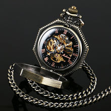 Mechanical Octagon Chain Skeleton Watch Vintage Bronze Tone Case Mens Steampunk Pocket Watch 2024 - buy cheap