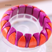 Frete grátis joias femininas artesanais pedras naturais contas roxo e laranja howlite bracelete elástico 8 "1 peça h613 2024 - compre barato