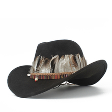 Sombrero de vaquero occidental de lana para niño y niña, Sombrero de cuero con agujeros, Outblack, Sombrero de Jazz para Hombre 2024 - compra barato