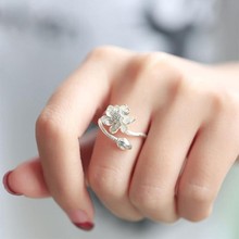 Женское кольцо с цветком лотоса, Открытое кольцо из серебра 925 пробы, SR40 2024 - купить недорого