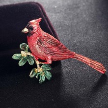 Broches de pássaros esmaltados vermelhos, joias para homens de ano novo, vestido de casal, chapéus, broche, alfinetes, cachecol animal, fivelas 2024 - compre barato