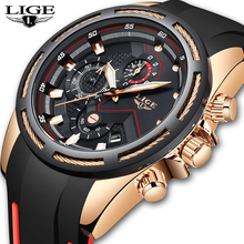 LIGE New Men fashion Date Chronograph Men Top Brand Luxury Waterproof Silicone strap Sport Quartz Watch Men Relogio Masculino 2024 - buy cheap