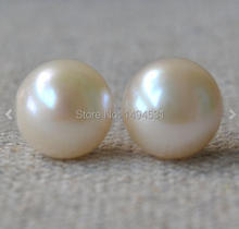 Pendientes de perlas recién llegado, pendientes de tuerca de perlas de agua dulce de Color marfil de 11,5-12mm, joyería de plata de ley S925 2024 - compra barato