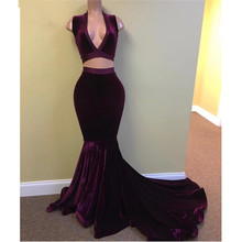 Purple Muslim Evening Dresses Mermaid V-neck Velvet Two Pieces Islamic Dubai Saudi Arabic Long Evening Gown Prom Dresses 2024 - buy cheap