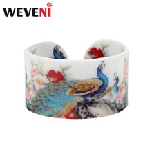 WEVENI Plastic Chinese Classical Peacock Painting Bangles Bracelets Fashion Vintage Craft Jewelry For Women Girls Ladies Gift 2024 - buy cheap