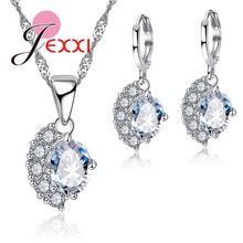 Luxo grande oval áustria cristal gota brincos & pingente colar conjuntos de jóias feminino alta qualidade 925 prata esterlina bijoux 2024 - compre barato