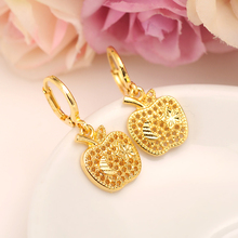 2 pairs  high quality Solid Gold Jewelry Fashion cute apple heart Earrings  Christmas Gifts Ladywomen kid earring party jewelry 2024 - buy cheap