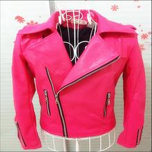 Men Pink Leather Jacket Singer Costumes Nightclub Bar Dj Red Fluorescent Pink Slim Long-sleeved Moto Patent leather Coat Tide 2024 - buy cheap