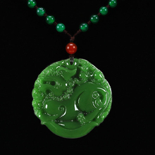 Hetian-colgante de kylin para mujer, piedra verde natural tallada a mano, cadena para suéter, joyería 2024 - compra barato