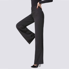Полосатые брюки для латинских танцев, черные брюки для взрослых женщин, Бальные брюки с высокой талией, широкие брюки, расклешенные, современный тренировочный костюм H656 2024 - купить недорого
