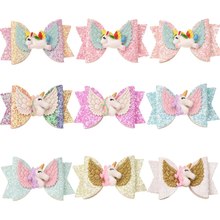 45PCS 3inch Unicorn Hair Accessories  Sequin Unicorn Bow Cute Barrettes Boutique Hairclip Headwrap Glitter Bow Accessories 2024 - buy cheap