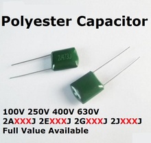 50 Uds 100V 2A221J 2A331J 2A471J poliéster condensador 2A102J 2A152J 2A222J/220/330/390/470/PF 1/1, 5/2 2NF 0,0015/22UF 2024 - compra barato