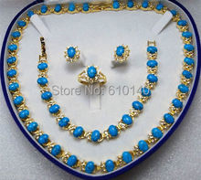 Blue Turquoise Link Bracelet/ Earrings /Ring8 / Necklace Set 2024 - buy cheap