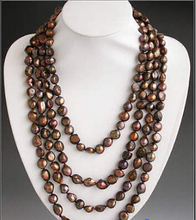 CB25  Beautiful Long 100" 10mm coffee baroque freshwater cultured pearl necklace 2024 - buy cheap