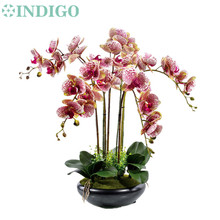 Индиго-реальные сенсорные букет Цветочная композиция орхидеи с листьями Свадебная вечеринка Искусственный цветок украшения для праздника украшение без вазы 2024 - купить недорого