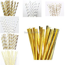 25pcs Eco-friendly Foil Silver/Gold Paper Straws For Wedding Party Kids Birthday Party Decoration Supplies 2024 - buy cheap
