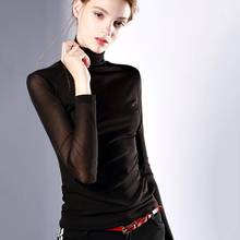 Spring Autumn Bottom T-shirt Women Solid Color Turtleneck Long Sleeve Mesh Top 2024 - buy cheap