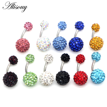 Alisouy 1pc Trendy 316L Stainless Steel Crystal Double Disco Ball Ferido Belly Bar Navel bell Button Ring Body Piercing jewelry 2024 - buy cheap