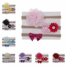 Cute 3pcs/lot Baby Girls Nylon Hairbands Flowers Sequin Bows Kids Infant Headbands Children Girl Hair Accessories Gift Set 2024 - buy cheap