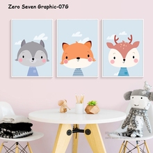 Wall Art Canvas Painting Cartoon Deer Raccoon Rabbit Poster And Print Picture Baby Room Nursery Home Decoration 2024 - buy cheap