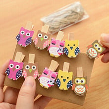 Clip de madera de búho Kawaii para foto, manualidades de papel, Clips con cuerda de cáñamo, clavijas para manualidades de tela, tapacubos de primavera 2024 - compra barato