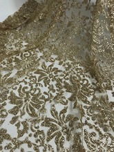 hot sale gold flower african Tulle lace fabric S-9169 African net lace with glued glitter 2024 - buy cheap