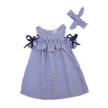 Toddler Kids Baby Girls Clothes Dresses Striped Off shoulder Mini Bow Cute Party Gown Formal Dress Girl 2024 - buy cheap