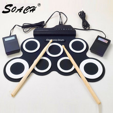 SOACH 7 Pads Portable Digital USB Hand Roll Drum Foldable Silicone Electronic Drum With Drum Sticks Electric Muscial Instrument 2024 - buy cheap