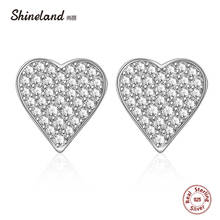 Shineland Love Heart Shape Stud Earrings for Women Lady 925 Sterling Silver Clear Cubic Zirconia Fashion Anniversary Jewelry 2024 - buy cheap
