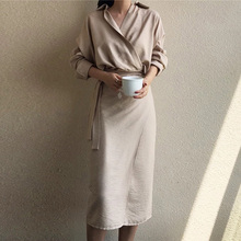 BGTEEVER Casual V neck Solid Midi Wrap Women Dress Lace Up High Waist Full Sleeve Female Dress Retro Blusas Vestido Mujer 2019 2024 - buy cheap