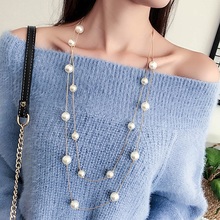 Collares largos de doble capa con perlas de imitación para mujer, joyería de clavícula, cadena de suéter, collar largo para mujer, novedad de 2018 2024 - compra barato