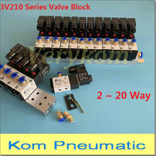 Многорядный электромагнитный клапанный блок 3V210-08, 2 ~ 20 рядов, с глушителем, монтажный базовый коллектор, постоянный ток 12 В, 24 В, переменный ток 110 В, 220 В, 3 порта 2024 - купить недорого