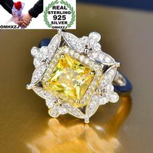 OMHXZJ-Anillo de plata esterlina 925 para hombre y mujer, sortija cuadrada de circón AAA, color blanco y amarillo, regalo de boda, moda europea, venta al por mayor, RR70 2024 - compra barato