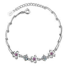 LUKENI Fashion Silver 925 Bracelets Girl Wedding Party Accessories New Shining Crystal Pink Flower Bracelets For Women Jewelry 2024 - buy cheap