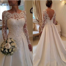 Vestido De Noiva Backless Mariage Wedding Dress  Long Sleeve Court Train Satin Vintage Lace Wedding Dresses W0051 2024 - buy cheap