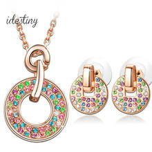 11.11 Sale Fancy Necklace Sets for Women Colorful Austria Crystal Necklaces Pendants And Earing Jewelery Set Luxury Noblest Gift 2024 - buy cheap