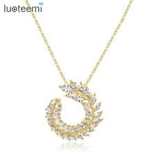 LUOTEEMI Brand Design Necklace for Women Wedding Party Exquisite Fashion Plant Two Colors Jewelry Luxury CZ Kolye Christmas Gift 2024 - buy cheap