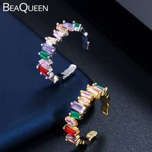 BeaQueen Adjustable Size Dainty Round Cuff Baguette Ring Colorful CZ Rainbow Crystal Engagement Finger Jewelry for Women R090 2024 - buy cheap