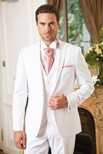 Custom Made Groom Tuxedos White Groomsmen Peak Lapel Best Man Suit/Bridegroom/Wedding/Prom/Dinner Suits (Jacket+Pants+Tie+Vest) 2024 - buy cheap