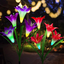 Lámpara de Decoración de paisaje para el hogar, luz con 4 luces LED de lirio de energía Solar, multicolor, para patio de jardín al aire libre, 2 uds. 2024 - compra barato