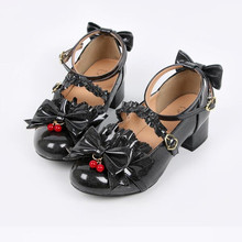 Cosplay Lolita Love Bowknot Princess Kawaii Girl Women Shoes Vintage Sweet Lolita Middle Heel Cos PU Lovely Loli Shoes 2024 - buy cheap
