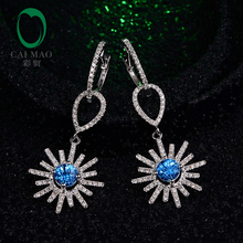 Caimao Solid 14K White Gold Natural Topaz Diamond Snow Shape Drop Earrings Free Shipping 2024 - buy cheap