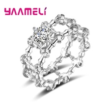 Anillo de Plata de Ley 925 para mujer, accesorio con diseño de última novedad, bandas ahuecadas grandes, brillante, circonia AAA, joyería Punk 2024 - compra barato